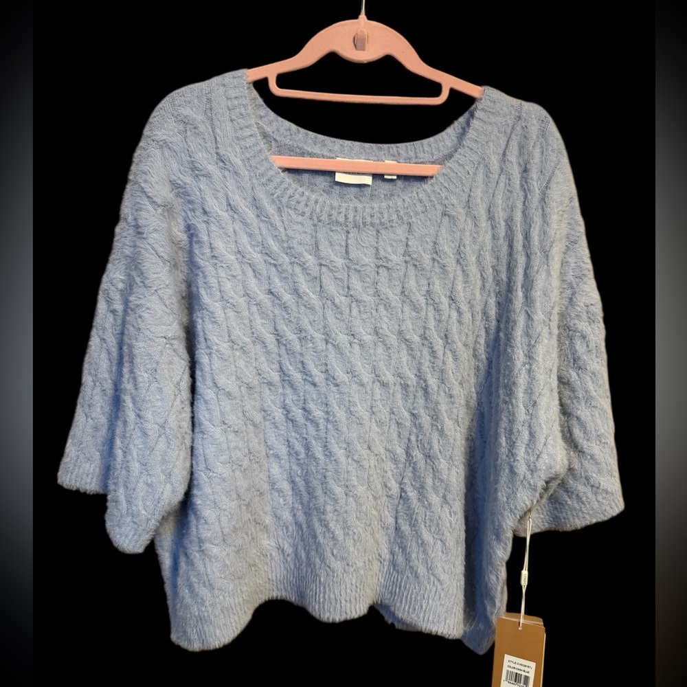 Cyrus Soft Blue Cable Knit Sweater - Picture 2 of 10